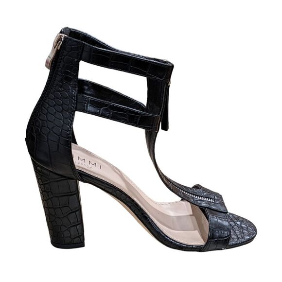 Simmi London Black Zip Up Detail Mock Croc Block Heel Sandals Size 7 - Picture 3 of 12